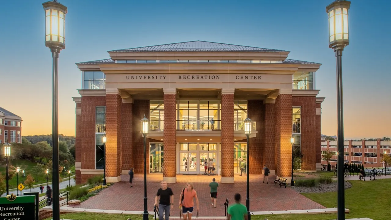 Large building that reads "University Recreation Center"