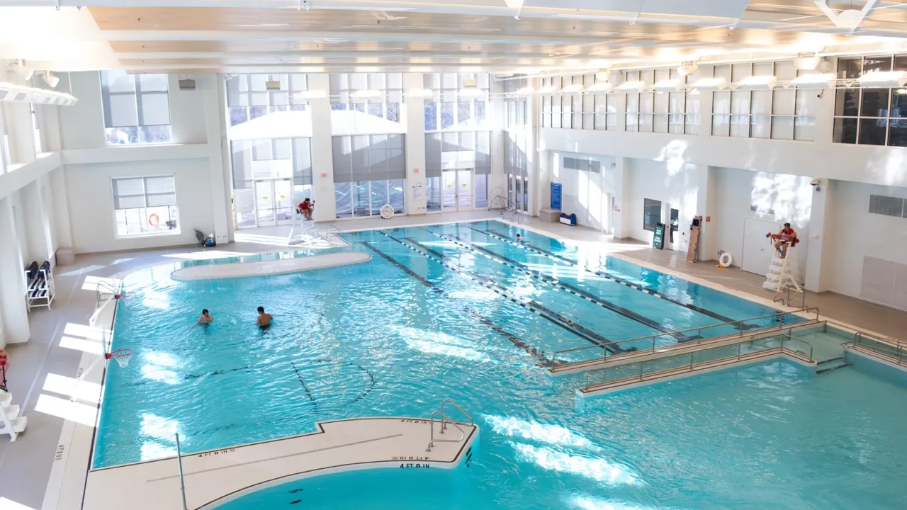 large multi sectional indoor pool viewed from above